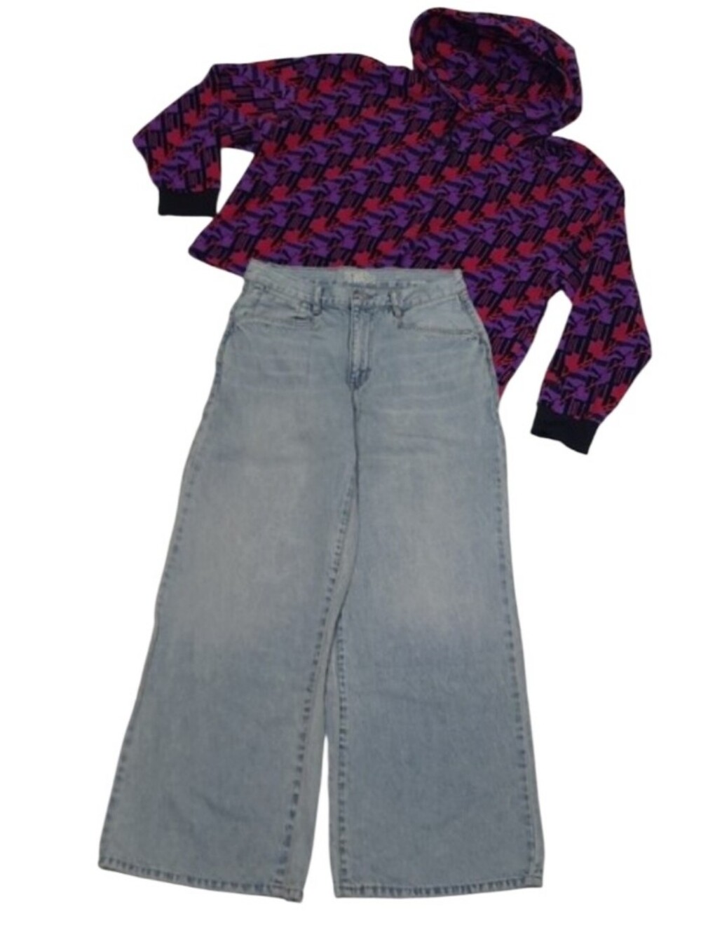 Rewash Brand Wide-Leg Jean Mid Waist Rise Light Stone Washed Ombré